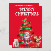 KERSTBOOM MET KERSTMAN, HERT & POLAR BEER KAART (Voorkant / Achterkant)