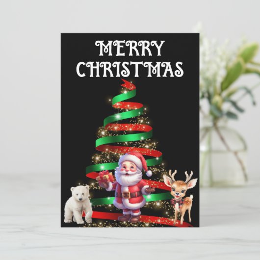 KERSTBOOM MET KERSTMAN, HERT & POLAR BEER KAART (Staand voorkant)