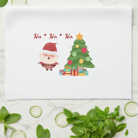 Kerstboom met Kerstman op een  Theedoek (Gevouwen)