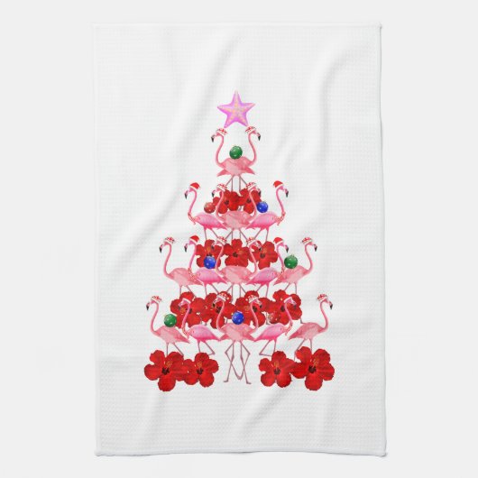 Kerstboom met kerstmis in Santa Pink Theedoek (Verticaal)