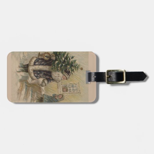  kerstboom met kerstsneeuw bagagelabel (Voorkant horizontaal)