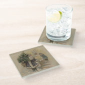  kerstboom met kerstsneeuw glazen onderzetter (Schuin)