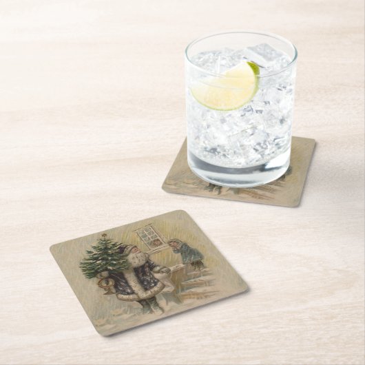  kerstboom met kerstsneeuw kartonnen onderzetters (Insitu)