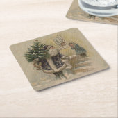 kerstboom met kerstsneeuw kartonnen onderzetters (Schuin)