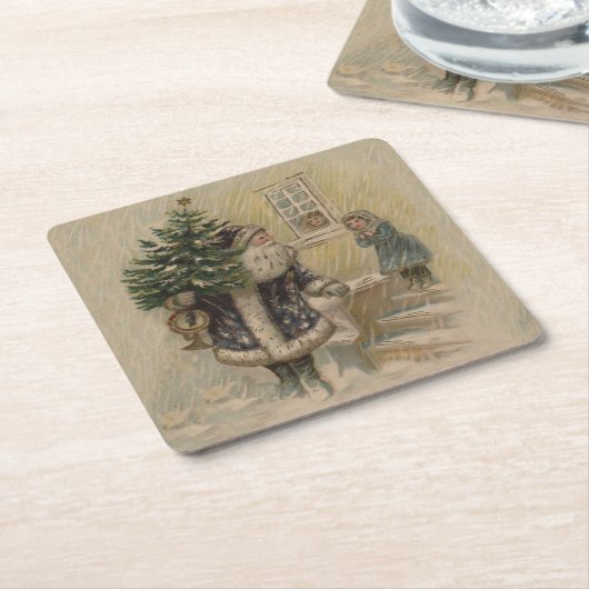  kerstboom met kerstsneeuw kartonnen onderzetters (Schuin)