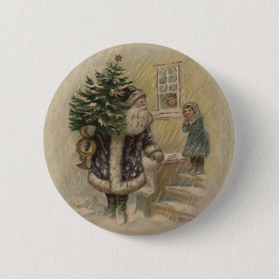 kerstboom met kerstsneeuw ronde button 5,7 cm