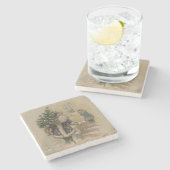  kerstboom met kerstsneeuw stenen onderzetter (Zijkant)