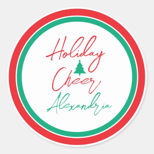 Kerstboom met Kerstvreugde Schrift Ronde Sticker (Voorkant)