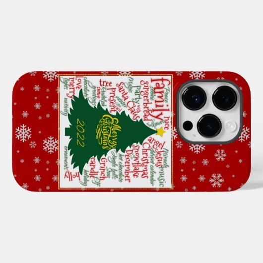 Kerstboom met kerstwoorden en sneeuwvlokken Case-Mate iPhone case (Achterkant (horizontaal))