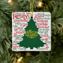 Kerstboom met kerstwoorden keramisch ornament