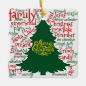 Kerstboom met kerstwoorden keramisch ornament (Voorkant)