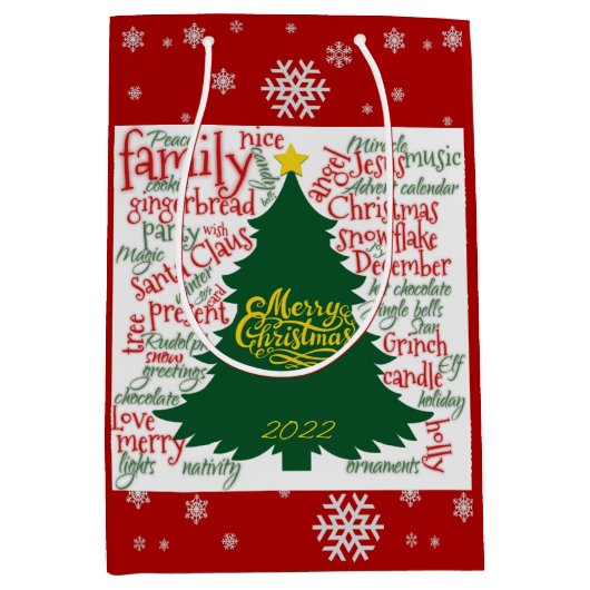 Kerstboom met kerstwoorden medium cadeauzakje (Voorkant)
