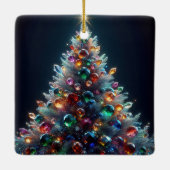 Kerstboom met kleurrijke glazen ballen keramisch ornament (Achterkant)