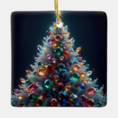Kerstboom met kleurrijke glazen ballen keramisch ornament (Voorkant)