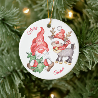 Kerstboom met koepel en rendier keramisch ornament