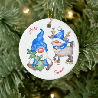 Kerstboom met koepel en rendier keramisch ornament