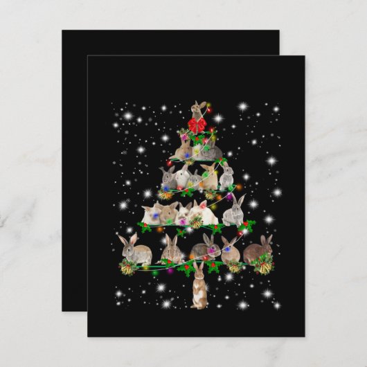 Kerstboom met konijn, bedekt door vlieglicht bedankkaart (Voorkant / Achterkant)