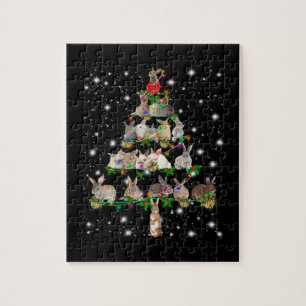 Kerstboom met konijn, bedekt door vlieglicht legpuzzel