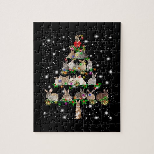 Kerstboom met konijn, bedekt door vlieglicht legpuzzel (Verticaal)