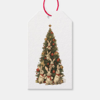 KERSTBOOM MET KONIJNEN Cadeaubijslage Cadeaulabel
