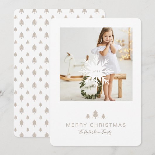 kerstboom met kraft Paper & Snowflake 1-foto Feestdagenkaart (Voorkant / Achterkant)