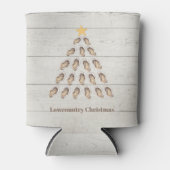 Kerstboom met lage oosterlengte op houten plaat blikjeskoeler (Voorkant)