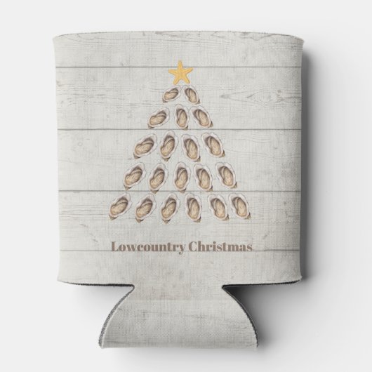 Kerstboom met lage oosterlengte op houten plaat blikjeskoeler (Achterkant)