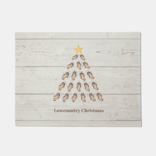 Kerstboom met lage oosterlengte op houten plaat deurmat (Voorkant)