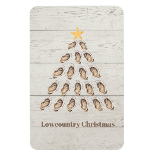 Kerstboom met lage oosterlengte op houten plaat magneet (Verticaal)