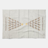 Kerstboom met lage oosterlengte op houten plaat theedoek (Horizontaal)