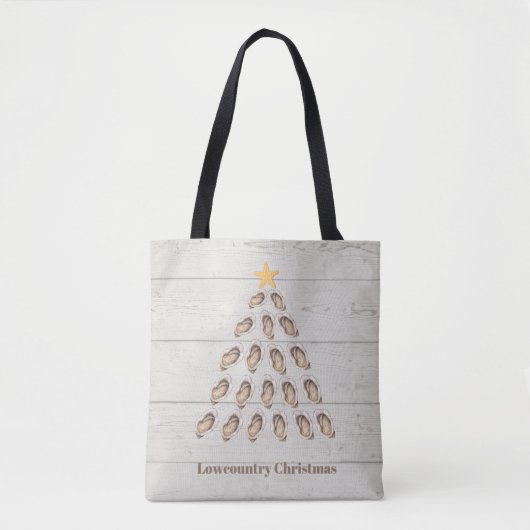 Kerstboom met lage oosterlengte op houten plaat tote bag (Voorkant)