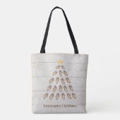 Kerstboom met lage oosterlengte op houten plaat tote bag (Achterkant)