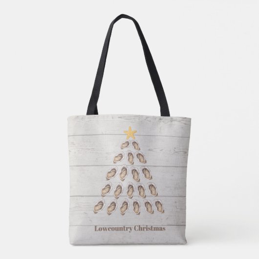 Kerstboom met lage oosterlengte op houten plaat tote bag (Achterkant)