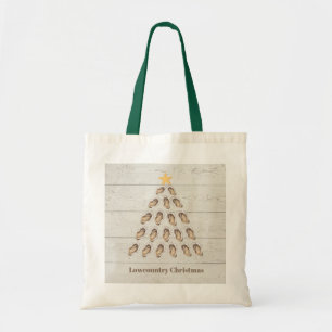 Kerstboom met lage oosterlengte op houten plaat tote bag