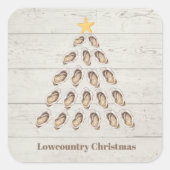 Kerstboom met lage oosterlengte op houten plaat vierkante sticker (Voorkant)