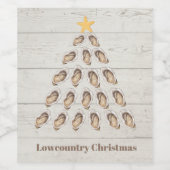 Kerstboom met lage oosterlengte op houten plaat wijn etiket (Enkel label)