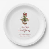 Kerstboom met landelijke rode strik kerstvakantie papieren bordje (Voorkant)