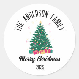 Kerstboom Met Lichtjes Gepersonaliseerde Naam Ronde Sticker
