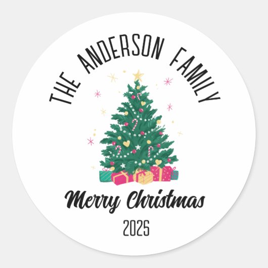Kerstboom Met Lichtjes Gepersonaliseerde Naam Ronde Sticker (Voorkant)