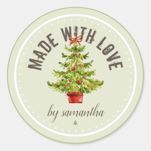 Kerstboom | Met liefde gemaakt | Gepersonaliseerd Ronde Sticker (Voorkant)