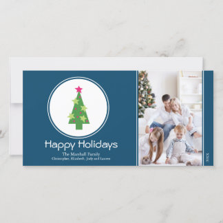 Kerstboom met lijst Holiday Photocard (blauw) Feestdagenkaart