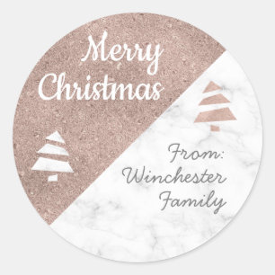 Kerstboom met marmeren (metaal: Roos-goud) Ronde Sticker