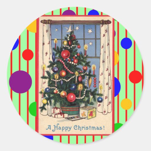 Kerstboom met mod-Vintage Ronde Sticker (Voorkant)