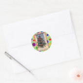 Kerstboom met mod-Vintage Ronde Sticker (Envelop)