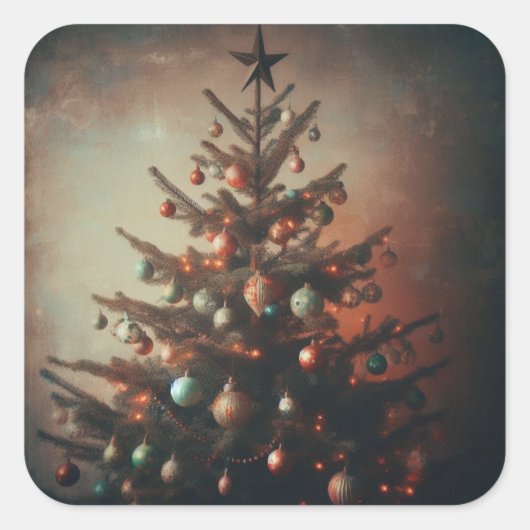 Kerstboom met moderne Boho Vibes Vierkante Sticker (Voorkant)