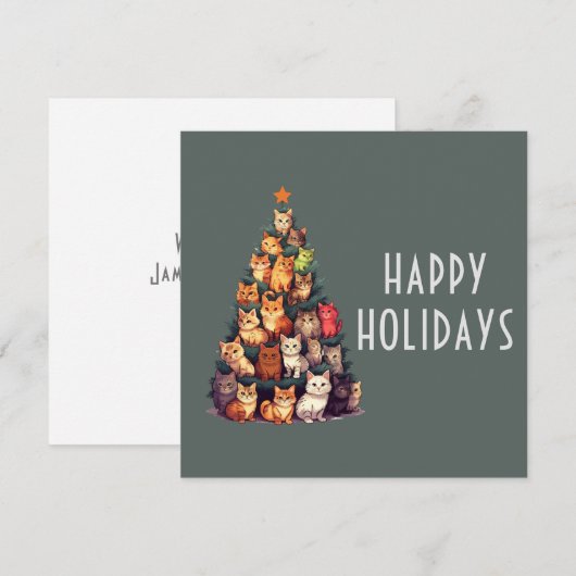 Kerstboom met Moppige Katten Aangepaste Kerstperio Feestdagenkaart (Voorkant / Achterkant)