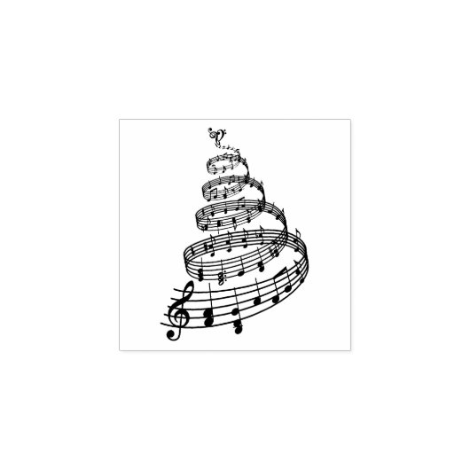 Kerstboom met muzieknoten, rubberstempel (Afrduk)