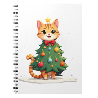 Kerstboom met oranje kat Cute Xmas Meisjes Jongens Notitieboek
