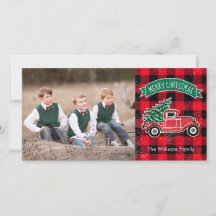 Kerstboom met Oude Truck Rode Buffalo Plaid Patroo