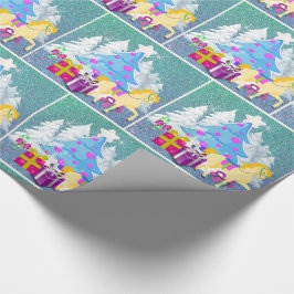 kerstboom met paarden en cadeautjes cadeaupapier